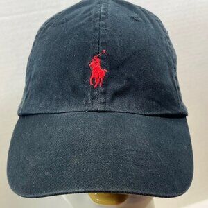 Polo Ralph Lauren Cotton Embroidered Logo Black Baseball Cap Hat Adjustable